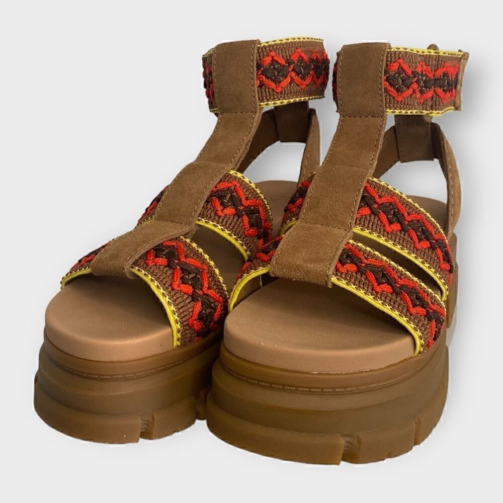 UGG Ashton Heritage Braid Chestnut Leather Strap Womens Sandals size US 8 New